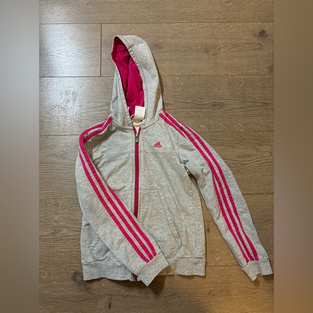 Grey and pink Adidas girl hoodie